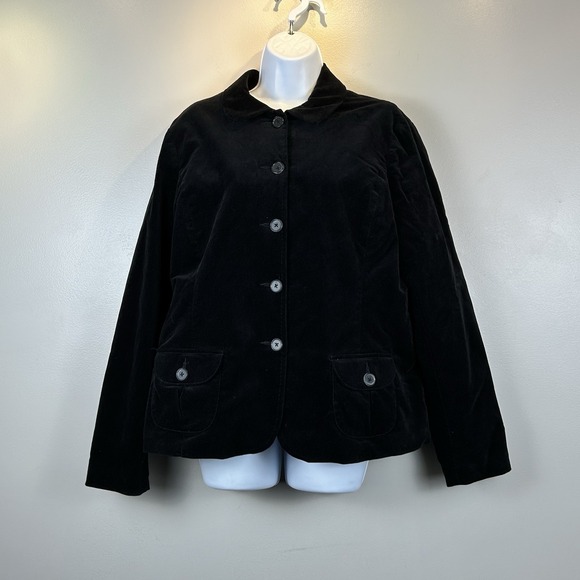 Lands' End Jackets & Blazers - Lands End Velvet Blazer Womens Large Black Lined Jacket Preppy Heritage Classic
